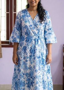 Blue Floral Wrap Dress