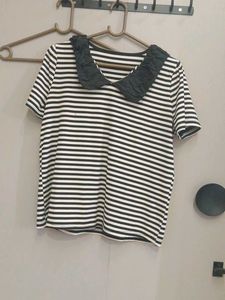 Chic Striped Top with Black Ruffl...
