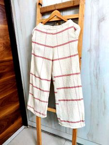 Cream &amp; Red Striped Palazzo Pants  waist size-28