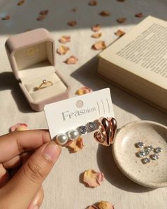 Earring Set – Pearl, Crystal &amp; Rose Gold Hoops 🤍✨