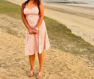 cute peach side slit sleeveless dress