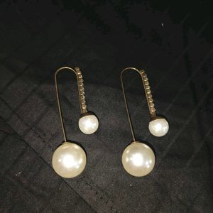 Pearl Rhinestones Golden Earrings Danglers