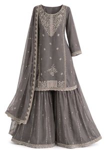 Elegant Grey Embroidered Gharara Suit