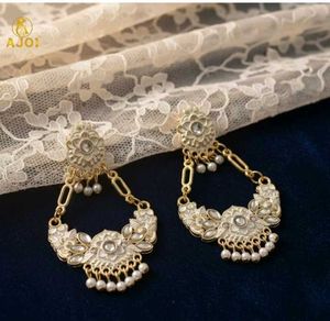 Elegant White &amp; Gold Drop Earrings