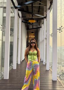 Colorful Abstract Print Wide Leg Pants