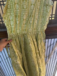 Women Olive Green Printed Cotton Maxi Dress