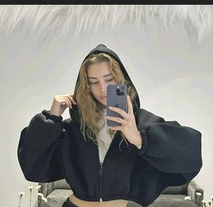 Black Cropped Zip Up Hoodie