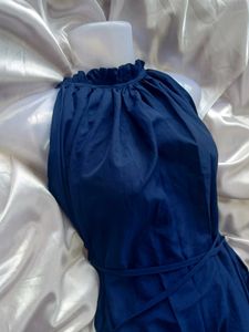 Elegant Navy Blue Halter Dress