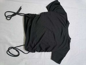 ZARA Ruched Drawstring Black Tee
