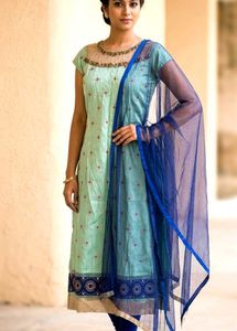 Elegant Mint Green Embroidered Kurti Set