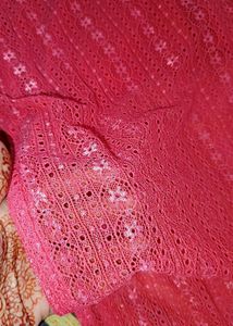 Elegant Pink Lace Kurta with Pearl Neckline