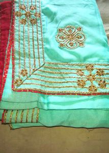 Beautiful Teal Saree with Gold Embroidery