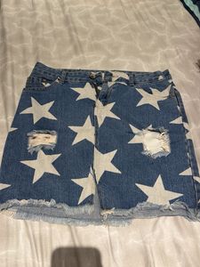 Y2K Star Print Denim Skirt in Blue