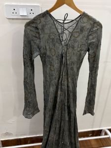 Elegant Greyish Mint Embroidered Beaded Gown