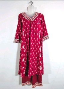 BIBA Red Floral Kurta Set