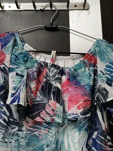 Tropical Print Off-Shoulder Ruffled Top