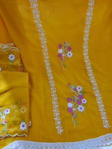 Fabric 5 Mtr Georgette With Cut Work Dupatta