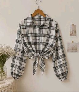 Plaid Tie-Front Cropped Shirt