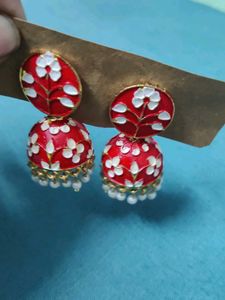 Red Floral Jhumka Earrings