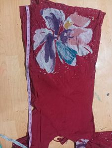 Girls' Red Kurta Set with Floral Print