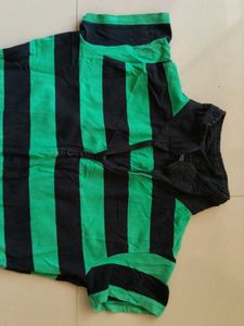 Green &amp; Black Striped Polo Top