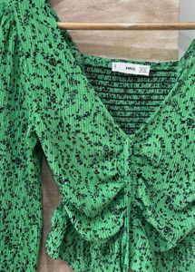 Green Floral Ruched Crop Top