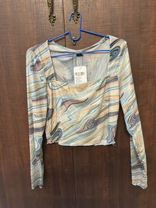 Stylish Marble Print Long Sleeve Top