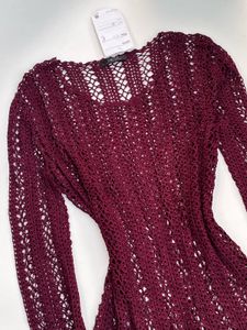 Burgundy Crochet Knit Top