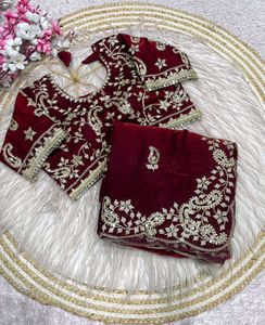 Elegant Maroon Embroidered Saree