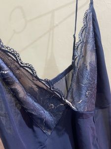 Lace Trimmed Navy Blue Nightgown