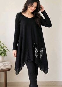 Black Sequin Asymmetrical Knit Tunic