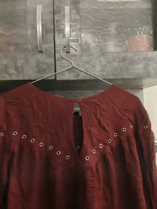 Maroon Eyelet Detail Top