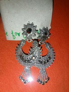Bohemian Oxidised Silver Jhumka Earrings