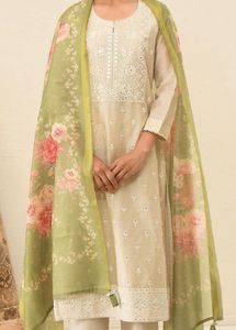 CREAM NAZAM KURTA SET WITH PRINTED DUPATTA