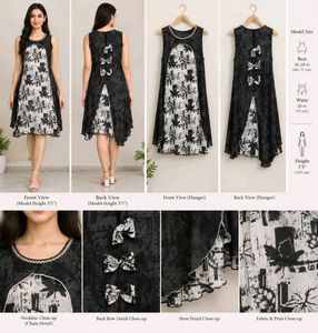 Elegant Black & White One piece with Leaf Print