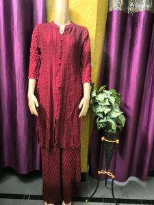 Maroon Chikankari Kurta &amp; Plazo Pant Set