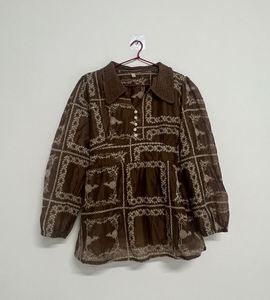 Boho Print Button-Up Tunic Top