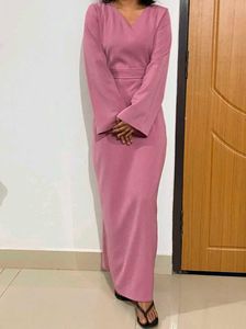 Elegant Pink Maxi Dress with Bell Sleeves