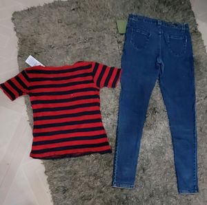 Set 2 5-pocket Denim Trousers &amp;Top