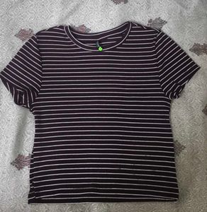 🤎 Brown Striped Fitted Crop Top