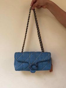 Auth Coach Denim Quilted Tabby Small Shoulder Bag