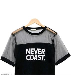 Black Crop Tops With Net Neck