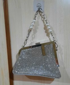 Sparkling Rhinestone Clutch Bag with Pearl Strap