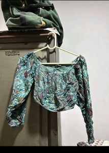 Bohemian Print Long Sleeve Crop Top