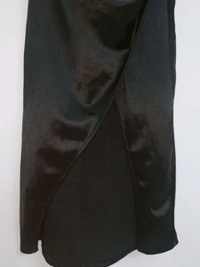 Black Cocktail Satin  Dress with Slit
