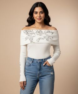 White Off-Shoulder Long Sleeve Top