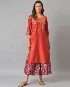 Elegant Orange Embroidered Kurta Set