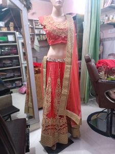Elegant Red &amp; Gold Embroidered Lehenga Choli