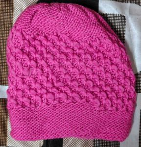 Pink Knitted Winter Cap with Bow