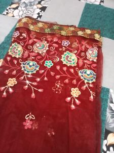 Embroidered Maroon Saree